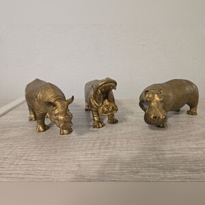 Vintage Safari/Terra By Battat Hippopotamus and Rhinoceros Figures Set Of 3 1996